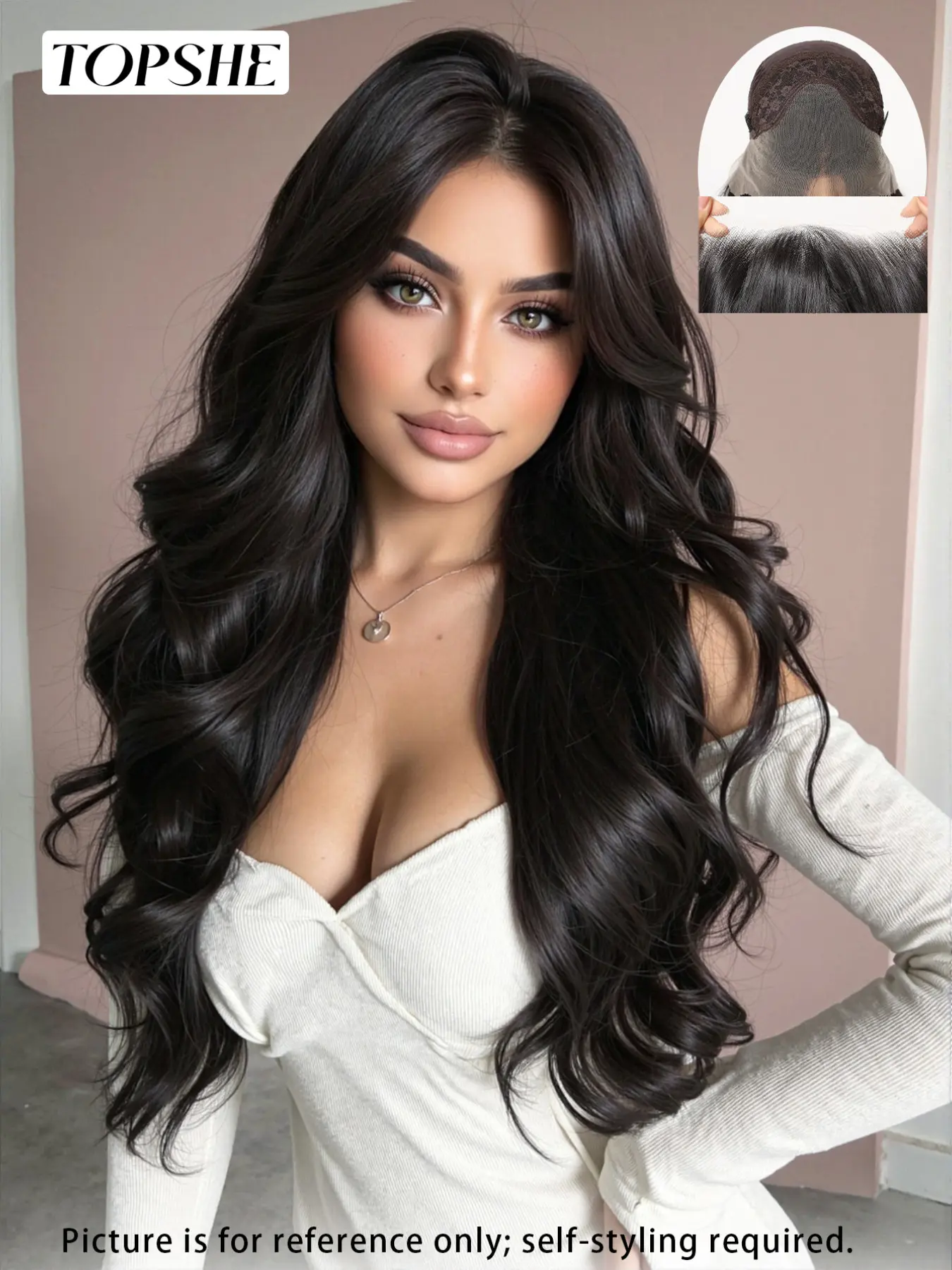 Topshe 13x4 Lace Front Wig, Chocolate Fiber Long Hair, Breathable Lace Closure Wig, Natural Layered Cut, High Heat Resistant, Comfortable and Easy to Wear, Curly Closure Wig