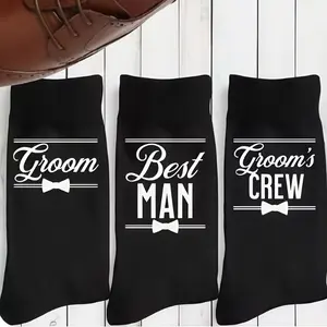 Wedding Socks 1 Pair, Groom's Themed with Name/Title, Best for Man & Groom's Crew, Groomsmen Gifts, Black & White Wedding Party Outfit, Bridal Shower Favors, Bachelor Party Props, Labeled Sock for Groom to