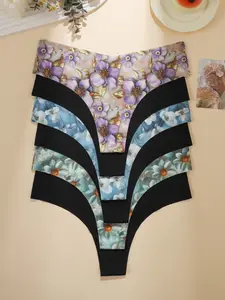 6 Pack Women's Seamless Underwear, Floral and Design, Breathable Skin-Friendly Fabric, V Shaped Waist for a Slim Look, Fitted