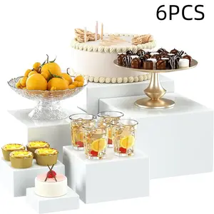 6-Piece Acrylic Cube Display Nesting Risers Set, Square Stackable Dual-Purpose Storage & Showcase Box with Hollow Bottoms, Multi-Functional Jewelry Dessert Display Stand, Acrylic Shelf