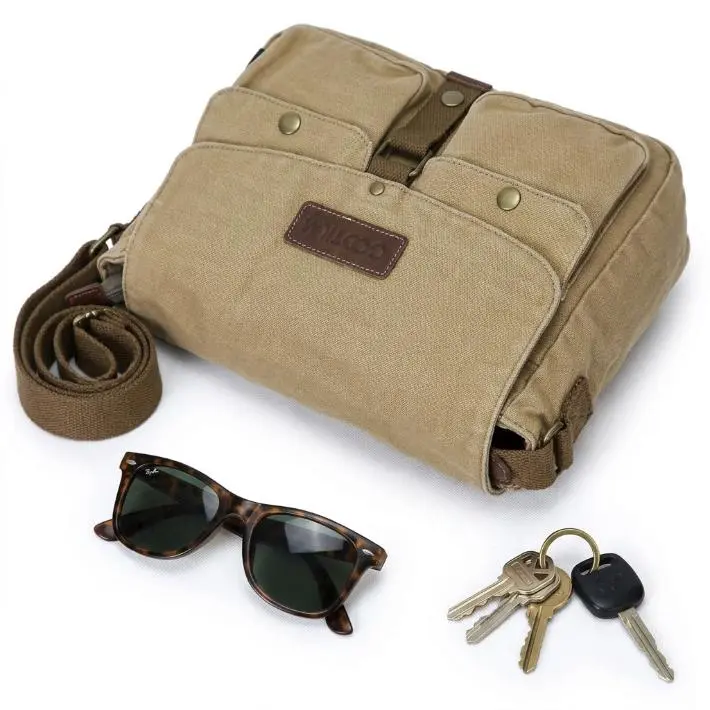 Gootium Men's Vintage Military Satchel Solid Color Zipper Shoulder Messenger Bag Adjustable Crossbody Luggage Bag For Casual Daily Work Travel