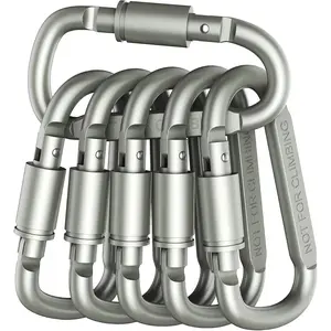 Premium Aluminum D-Ring Locking Carabiners (Pack of 6) - Lightweight & Durable for Hiking, Camping, Keychains, Dog Leashes & More - NOT for Climbing