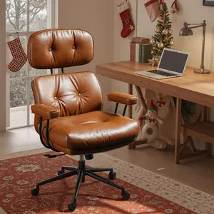 XIZZI Home Office Chair with Suede Fabric & PU Fabric, Comfy Executive Computer Armchair, Lumbar Support Desk Chair with MCM Style, Rolling Swivel Task Chair Task Chair Height Adjustable with Armrests
