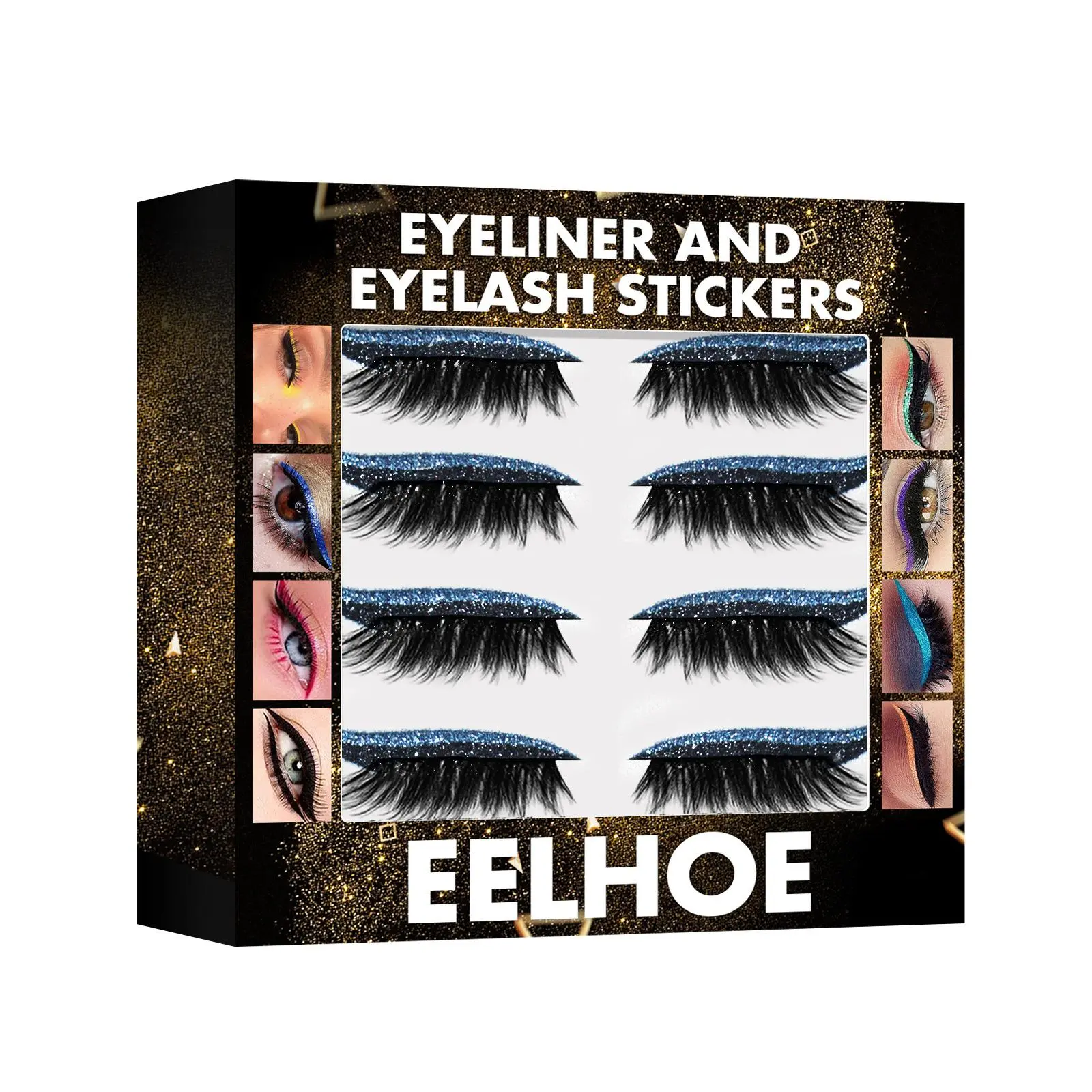 EELHOE 3D Glitter Seven Color Eyeliner, False Eyelash Sticks, Glue Free Self-Adhesive Eye Makeup Eyeshadow Sticks