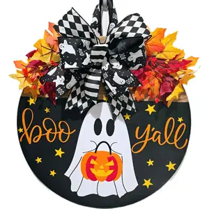Halloween Front Door Decor, Halloween Sign, Ghost Decor, Halloween Decor, Halloween Door Hanger, Halloween Wood Sign, Ghost Sign, Round Sign