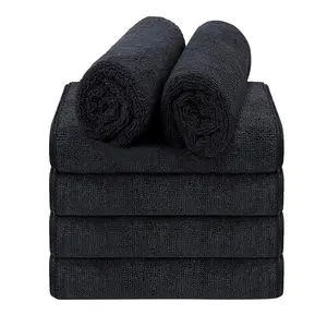 6 Pack Black Salon Towels, Super Soft and Absorbent Microfiber Hair Towel for Salon, Bath, Spa, Pool and Home, 27 inch X 16 inch, Black
