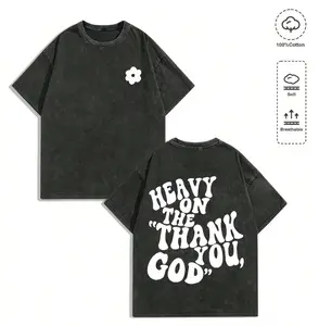 B-Heavyweight Wash Black Graphic Tee Heavy On The Thank God You Slogan T-Shirt | Vintage Acid Wash Oversized Streetwear T-Shirt Y2K Grunge Aesthetic Tee Men Women 100% Pure Cotton Premium Drop Shoulder Loose Fit Casual Top Street Fashion