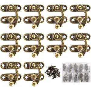10 Pieces Antique Vintage Thickened Horn Lock Latch Hook Hasp with 40 Screws, Bronze Right Latch, 27 x 25 x 8mm Jewelry Box Hardware Clasp Arm Latch