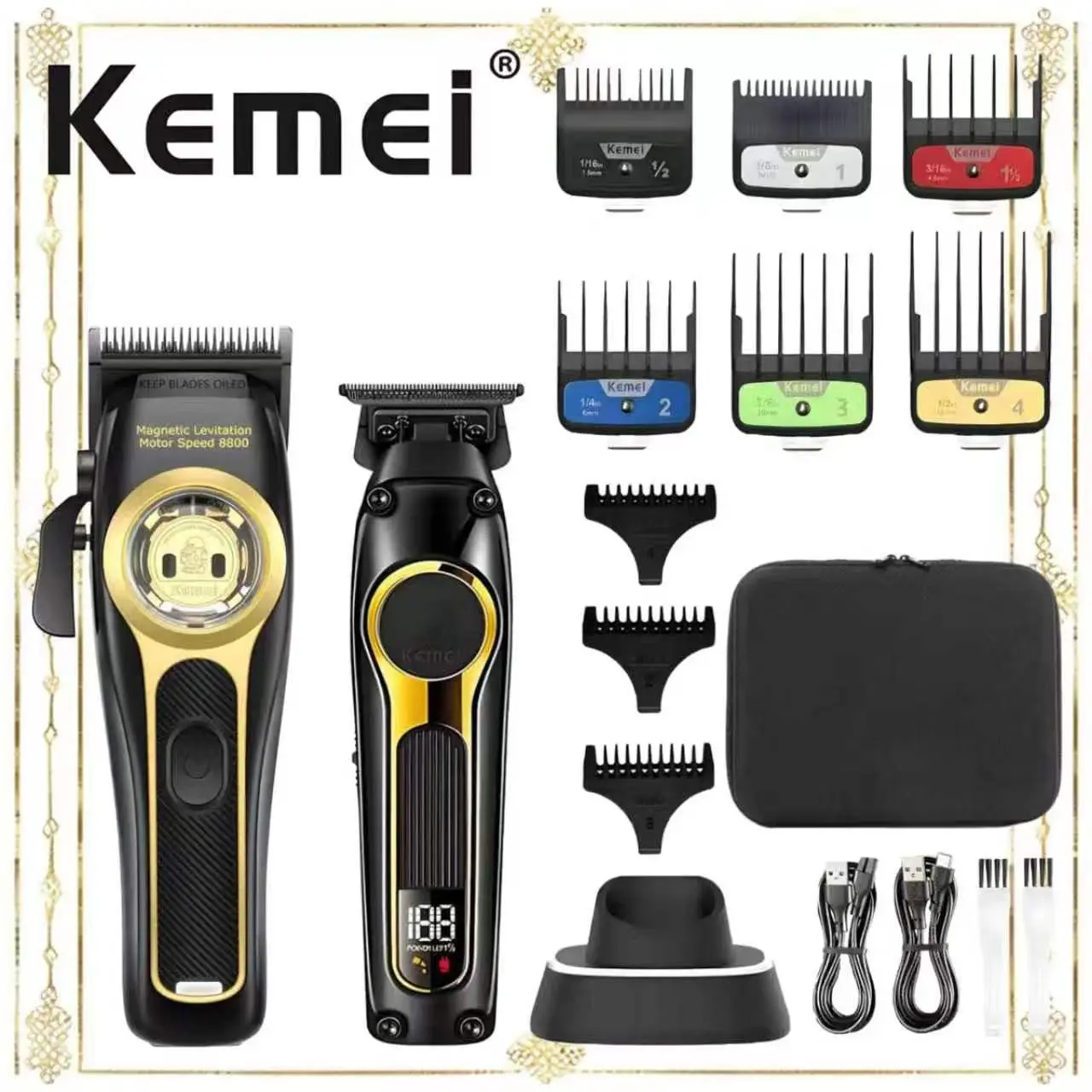 Mid-Autumn Sale Km-2373+km-2351 Electric Hair Clipper Set, Barber Clipper Set, High-Efficiency Cutting, Sharp Blades for Precision Detailing, Barber Hair Clippers