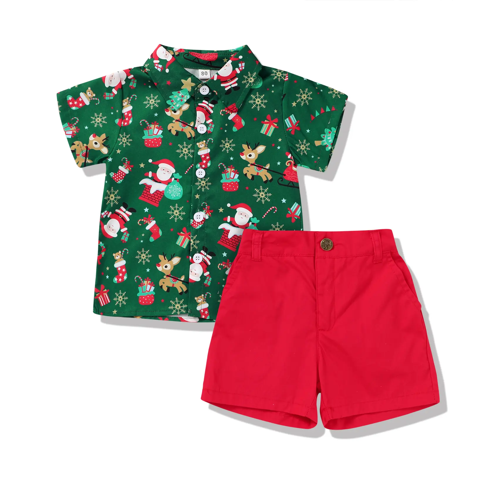 Kids Toddler Baby Boy Christmas Clothes Santa Print Button Down Shirt Shorts Set Gentlemen Outfits
