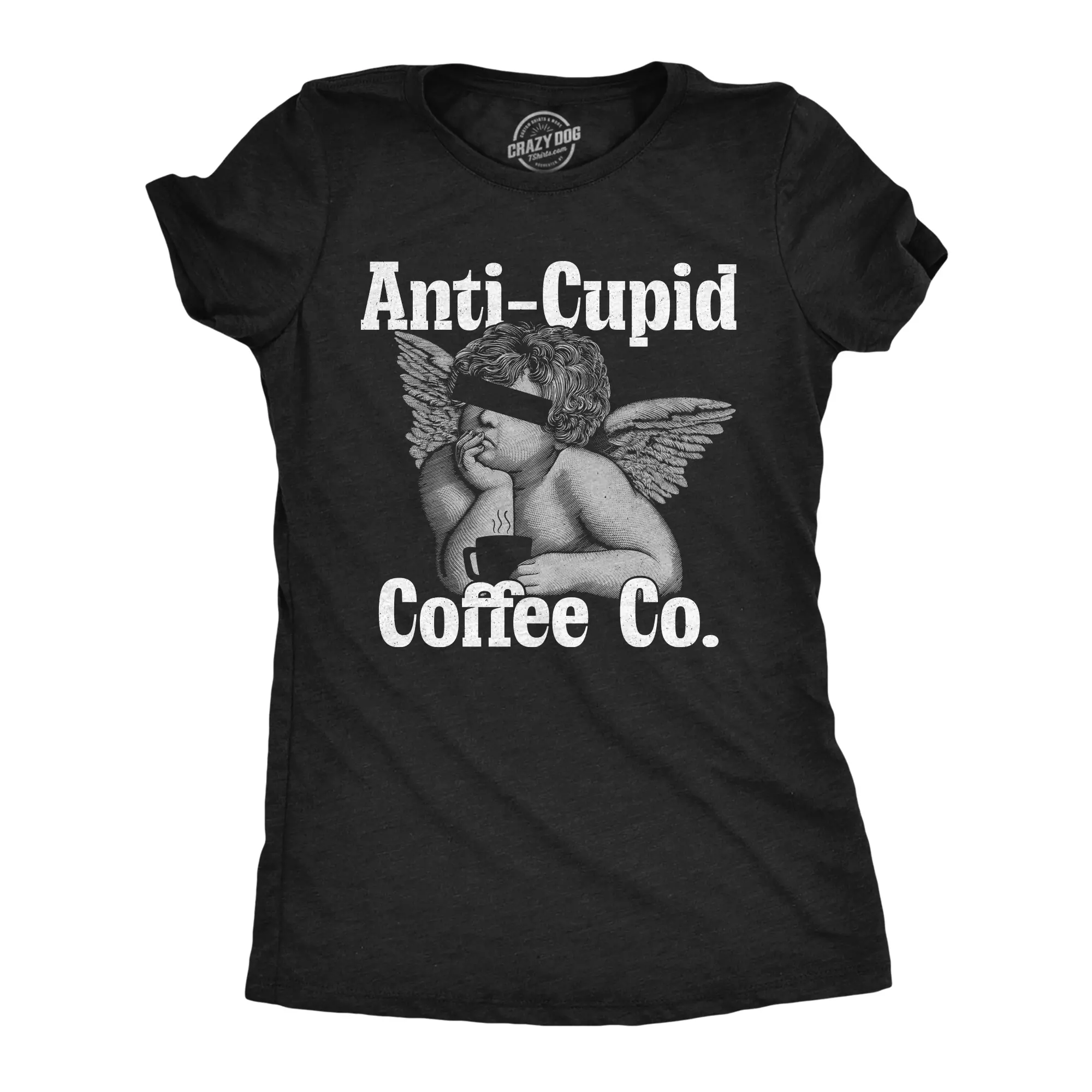Womens Funny T Shirts Anti Cupid Coffee Co Sarcastic Valentines Day Caffeine Lovers Tee for Ladies Funny Womens T Shirts Cute Vintage Fashion Casual Ladies T-Shirt Gift Love Tops for Women Funny Coffee Top Black -