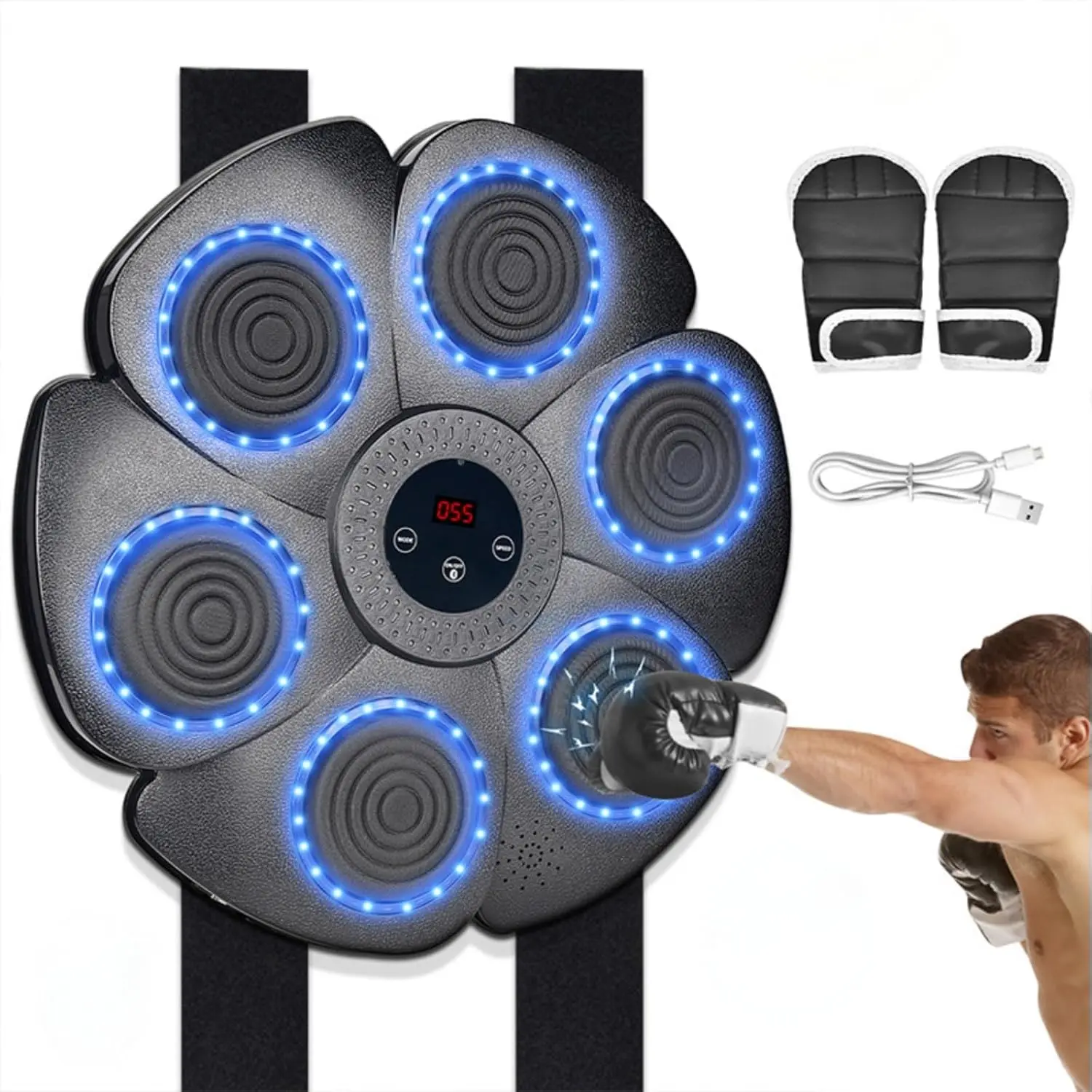 Wall-Mounted Music Boxing Machine, Smart Interactive Trainer with Bluetooth for Home Gym Boxing Training, Reaction Pad for Adults & Children, Includes Gloves, Interactive Pad, Reaction Trainer, Boxing Training Beginners, Set