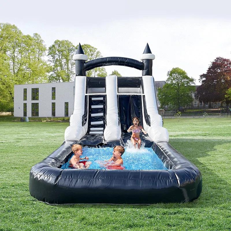 Commercial-Grade Large Water Slide,  Inflatable Water Slide for Kids&Adults Commercial Water Slide and Splash Pool, Giant Commercial-Grade Inflatable Water Slide, Swimming Pool, Large Waterslide, Wet/Dry Use, Summer Fun, Black