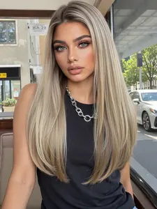 Versatile & Chic - 13x4 HD Lace Wig | 18" Straight Ash Blonde Highlight, Heat Safe, Natural Look, Lace Hairline Wig