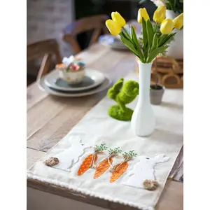 Linen Easter Table Runner - Rabbits & Carrots