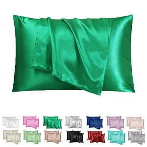 2/4-Pack Emerald Green Satin Silk Pillowcases for Hair & Skin - Cooling Luxurious Envelope Closure Pillow Covers - Gentle on Skin Mulberry Silk-Like Beauty Sleep Bedding Gift for Women Men (No Pillow Core) Silky Satin Bedding