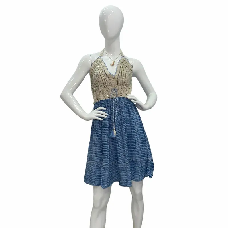 Aqualina Crochet Halter Style Short Dress