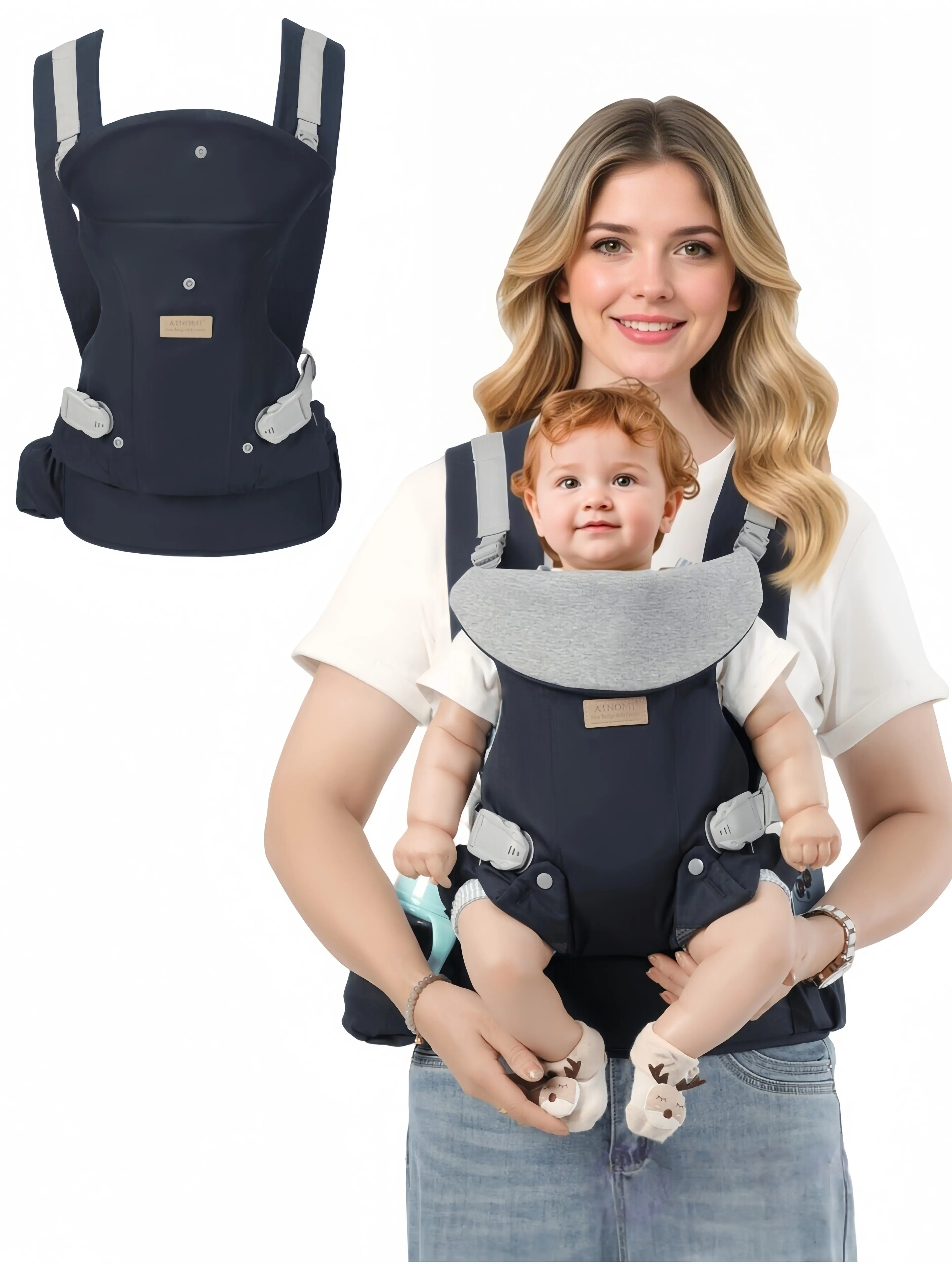 Baby Carrier for Infants, All-Season Breathable Mesh, 4 Multi-Positions, M-Shape Healthy Posture, Detachable Washable Padding, Safety Reflective Strips, Relieves Shoulder Ache