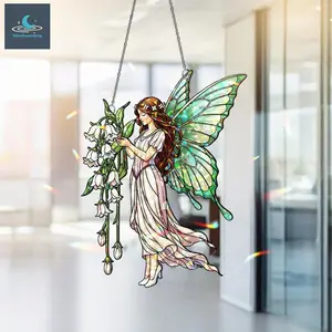 Fairy With Lily of the Valley Hologram Suncatcher, Fairy Window Hanging Home Decoration Fairies Lover Gift