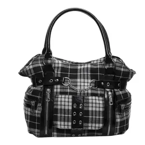 Y2K Hot Girl Pink and Black Plaid Handbag with Diamond-Studded Cross Decoration, Punk Style Shoulder Bag, Sweet and Cool Large Capacity Bag for Young Girls crossbody women casual plain design Fashionable small Iridescent Crescent beaded tote oil real