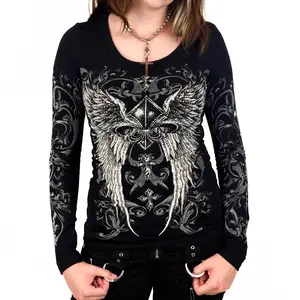 Celestia Rhinestone Long Sleeve Black Top