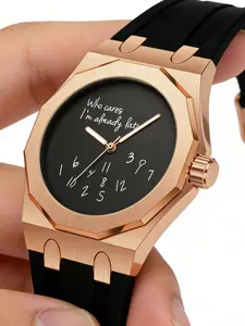 Men's Quartz Watch, Geometric Sandblasted Dial, Silicone Strap, Graffiti Number Pattern, Casual Fashion, Perfect Gift for Men