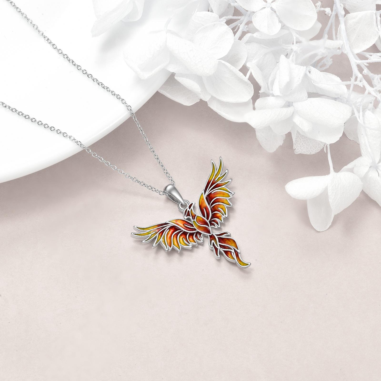 S925 Sterling Silver Phoenix Necklace for Women, Fire Phoenix Rebirth Pendant with Red & Yellow Gradient Crystal, Symbolic Jewelry Mother's Day Gifts for Mom/Wife S925 Sterling Silver Phoenix Necklace for Women, Fire Phoenix Rebirth Pendant with Red & Yellow Gradient Crystal, Symbolic Jewelry Mother's Day Gifts for Mom/Wife