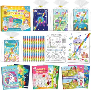 ZMLM 24 Activity Books Party Favors for Kids - Bulk 24 Colored Pencils Mini Coloring Books for Kids 4-8 8-12 Birthday Goodie Bags Stuffers Return Gifts Classroom School Game Prizes Travel(Classic)
