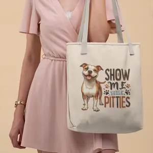 Pitbull Lover's Tote Bag - 100% Cotton Canvas - Eco-Friendly - 15" x 16" - Natural Color - 20" Handles