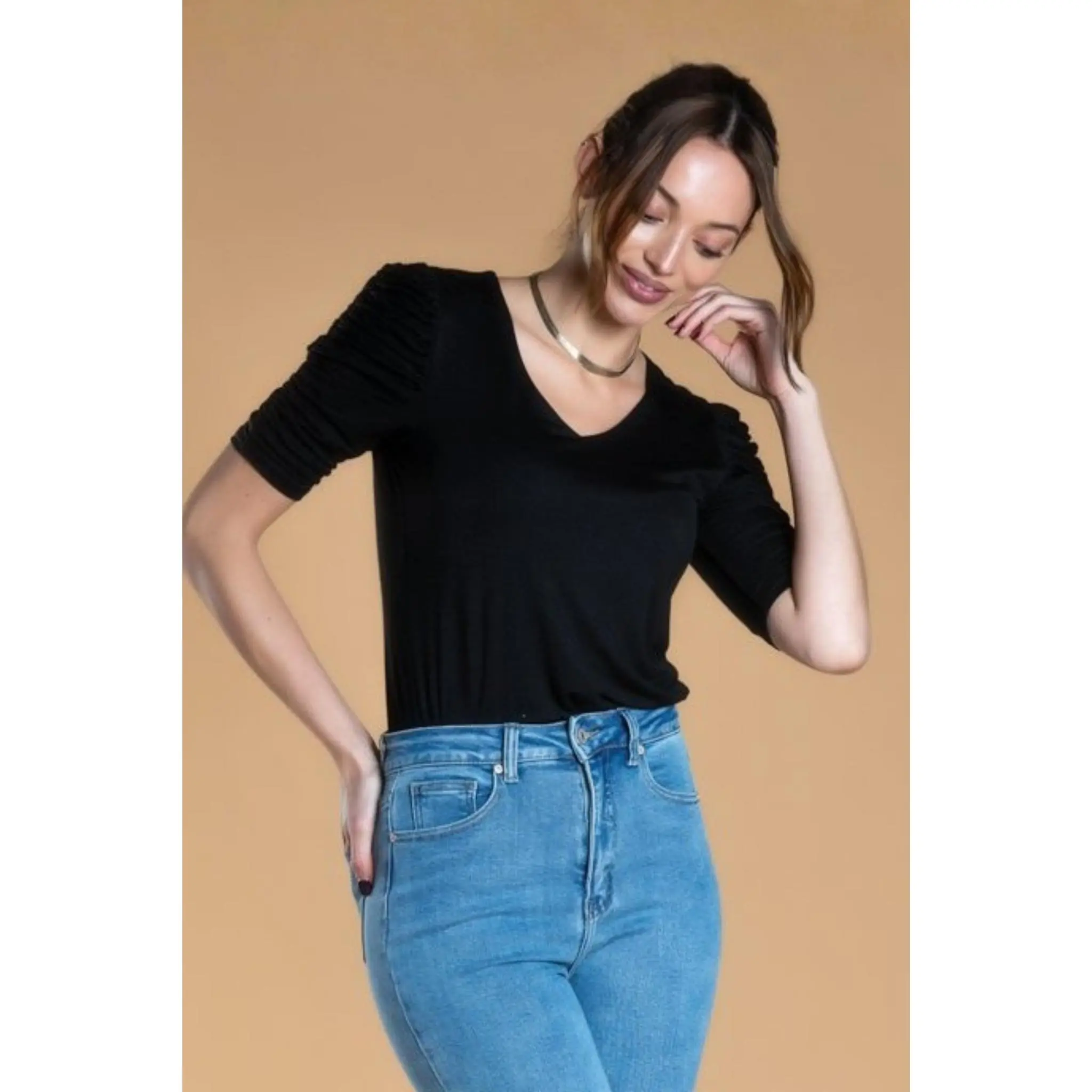 Brigitte Brianna Ruched Sleeve Top