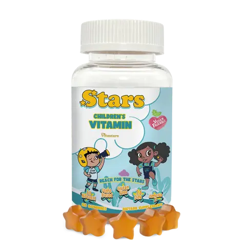 Stars Kids Multivitamin Gummies with Omega 3, Vitamins for Kids with A, B, C, D, Plant Based Multi Vitamins for Children, Manganese, 60 Star-Shaped Multivitamin for Kids, Gluten-Free Gummy Vitamins