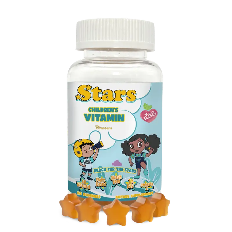 Stars Kids Multivitamin Gummies with Omega 3, Vitamins for Kids with A, B, C, D, Plant Based Multi Vitamins for Children, Manganese, 60 Star-Shaped Multivitamin for Kids, Gluten-Free Gummy Vitamins
