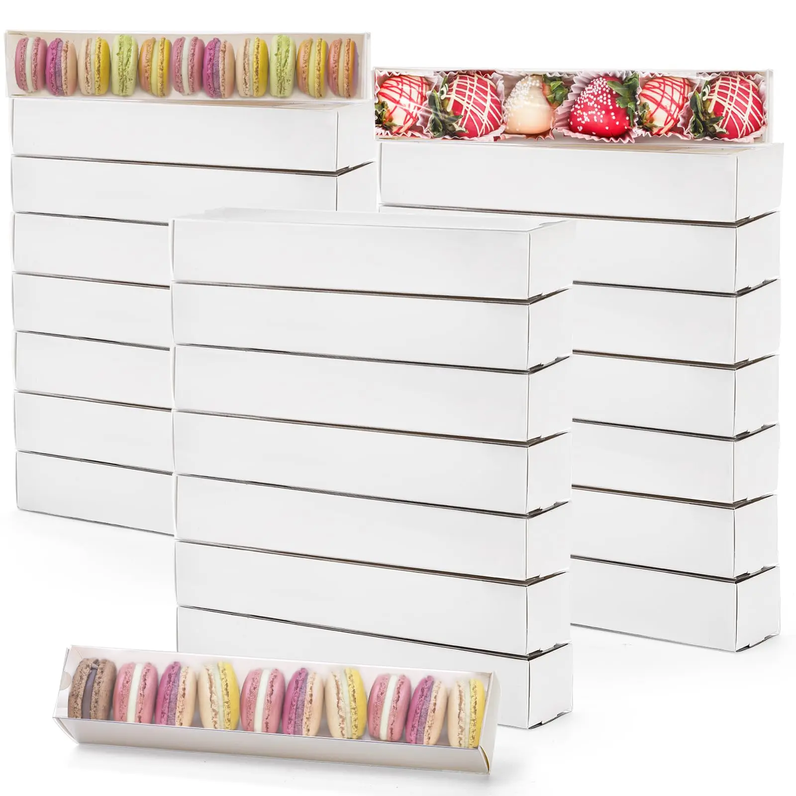 25 Pack 12" Empty Strawberry Gift Box  Macaron Bakery Packaging With Clear Window For Cookies Truffles Food-safe Dessert Cakes Muffins Elegant