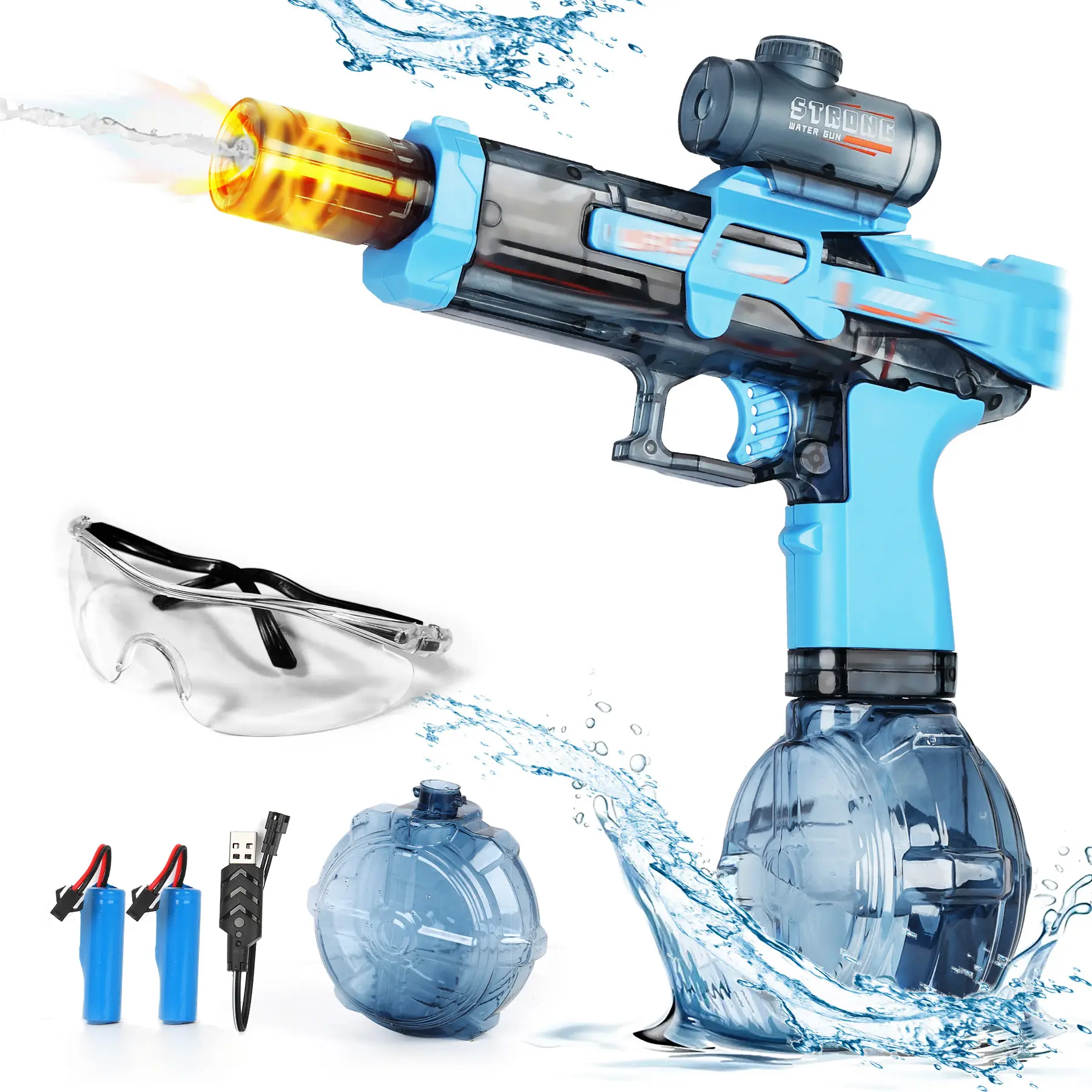 Electric Water Blaster with LED Lights, Water Shooter Powerful, Suitable for Children/Adults Long Range Shoot Reach 8M, Outdoor,Party, Swimming Pools
