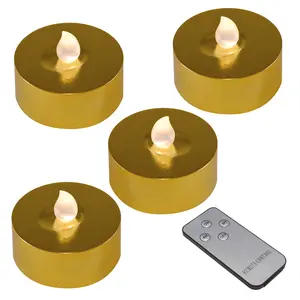 LumaBase 4-Pack Extra Large Battery-Operated LED Tea Light Candles, Soft Amber Glow, Remote Control, Plastic Construction, Indoor LED Lights