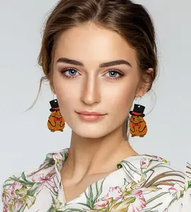 Groundhog Earrings - Groundhog Day Movie Inspired Cute Handmade Jewelry, Lightweight Wooden Earrings Suit for Party Costume Accessories Gifts