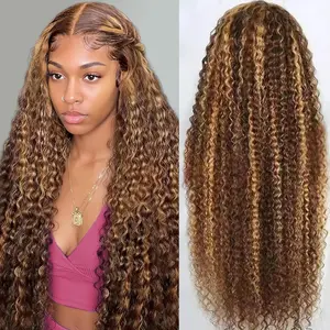 Honey Blonde Wig Human Hair 13x6 Deep Wave Lace Front Wigs Human Hair 30 inch 4/27 Highlight Ombre Deep Wave HD Transparent Lace Front Wigs Pre Plucked 180% Density Curly Lace Frontal Wig for Women