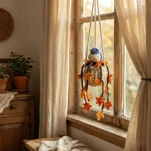 Emotional Support Crochet Bird Car Hanging Accessory Handmade Rearview Mirror Charm Aesthetic Cottagecore Decor For Women Teens Versatile All-Season Ornament