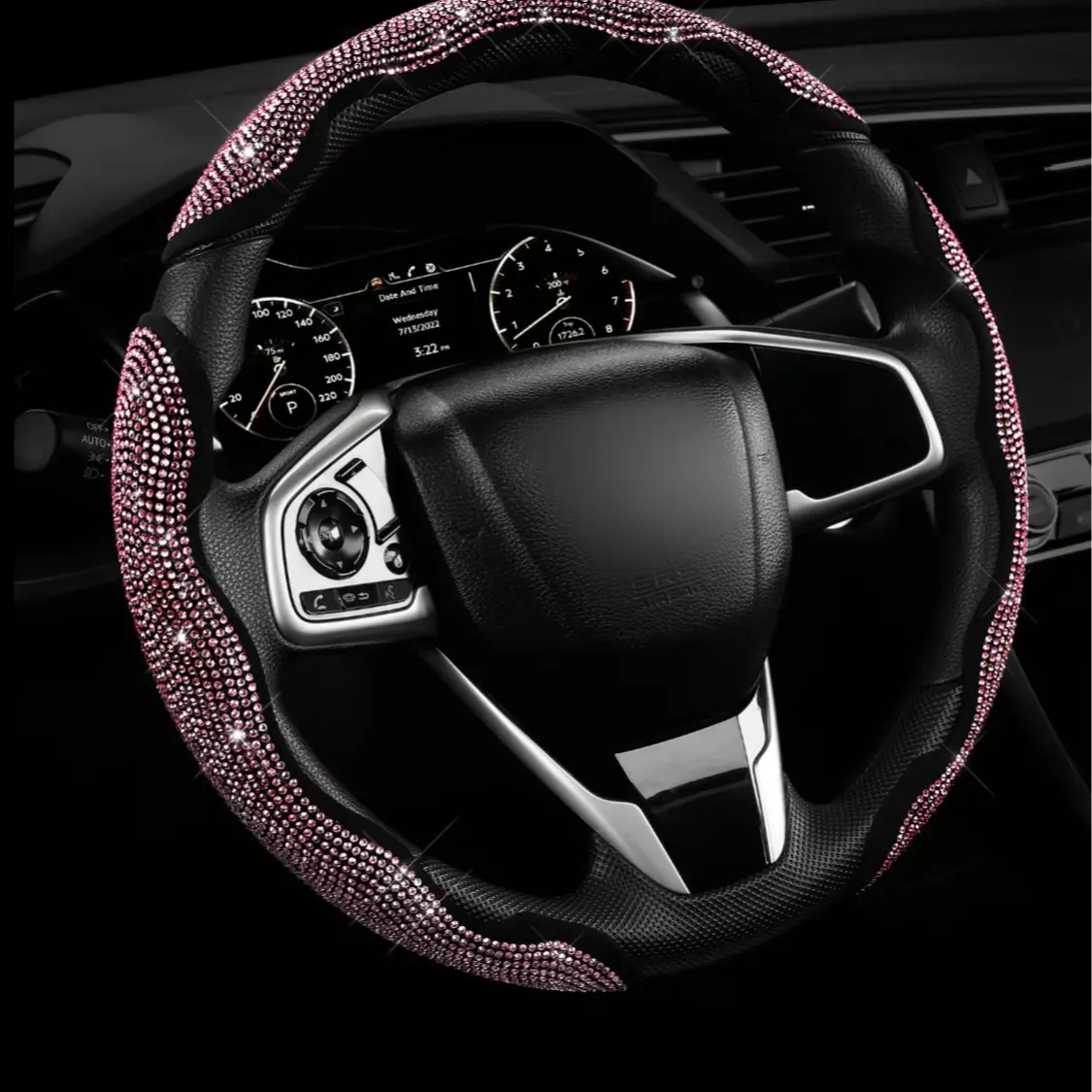Elegant Diamond-Inlaid Car Steering Wheel Cover for Women Three-Piece Detachable Components Compatible with 99% of Vehicles Premium Automotive Accessory land diamond bling car
