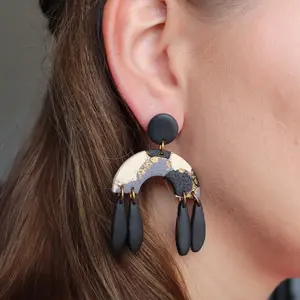 Three Colored Statement Earring - Polymer Clay Earrings, 14k Gold Plated Surgical Steel Post, Lightweight and Durable