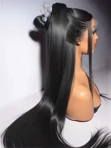 Soft No Glue Pre-Bound 30 Inch Long 180% Density Daily Straight Hair 13x4 Front Wig Full Lace High Heat Resistant