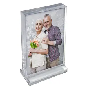 Azar Displays The Imperial Collection: Acrylic Block Frame on Acrylic Base, Vertical 8.5"W X 11"H, Clear