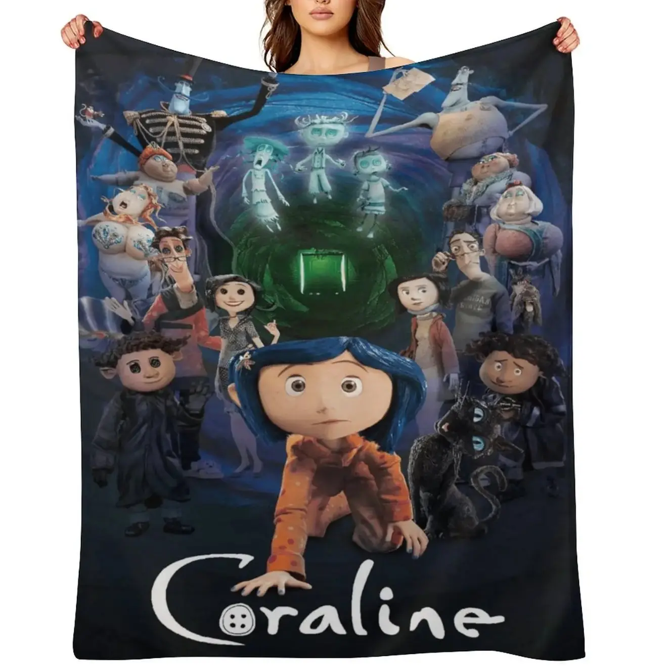 Coraline Soft Plush Blanket,Flannel Blanket Throw Blanket for Living Room Bedroom Bed Sofa Picnic kids Dark Fantasy Movie Fan Merchandise Goth Aesthetic Room Decor Cozy Bedding