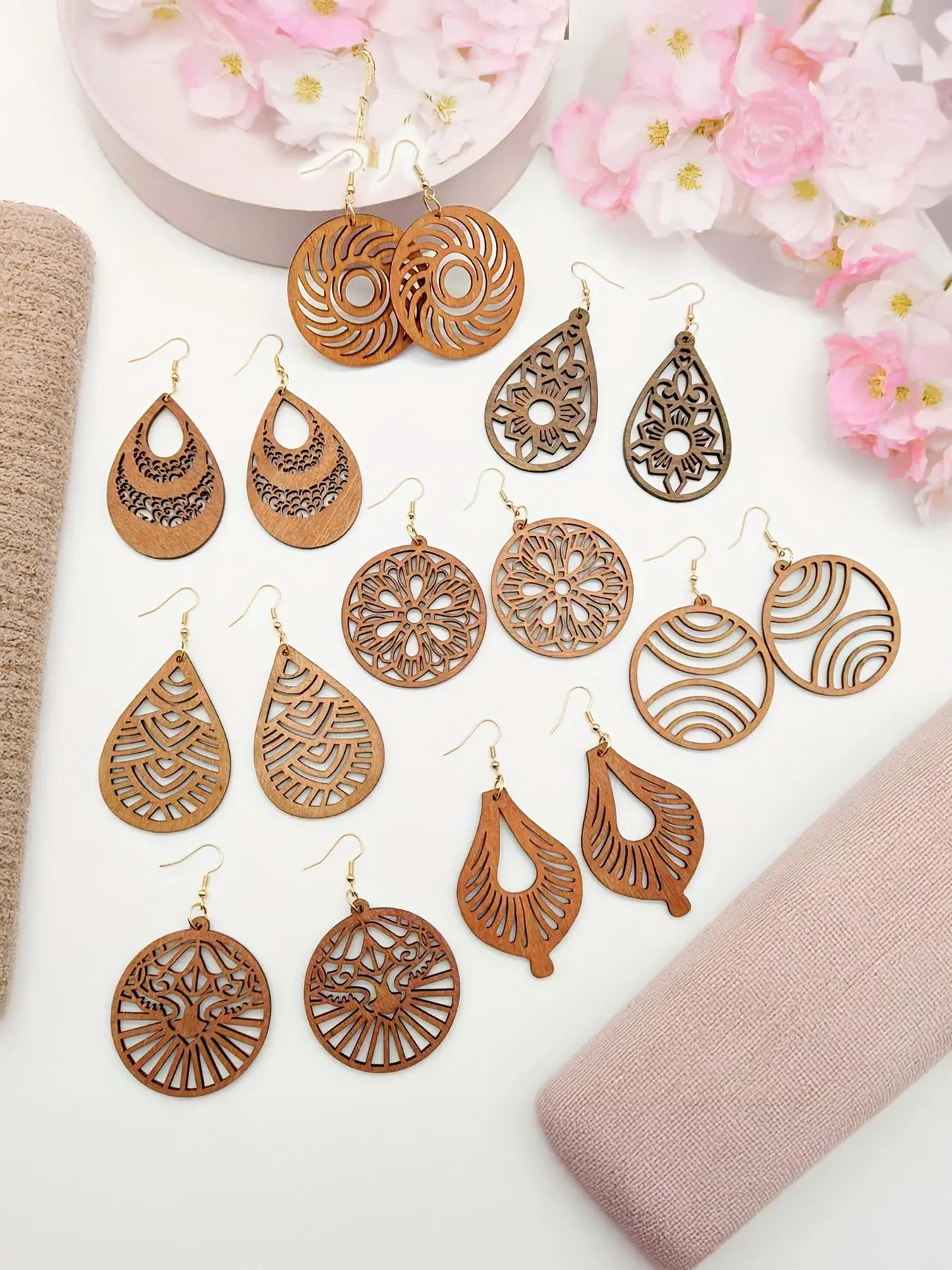 Vintage Wooden Earrings, Boho Style Dangle Earrings, Handmade Jewelry, Fashion Jewelry for Party, Daily Decor, Trendy All-match & Exquisite Jewelry for Birthday Gift, Earring Set, Earring Stack, Dangling Earrings