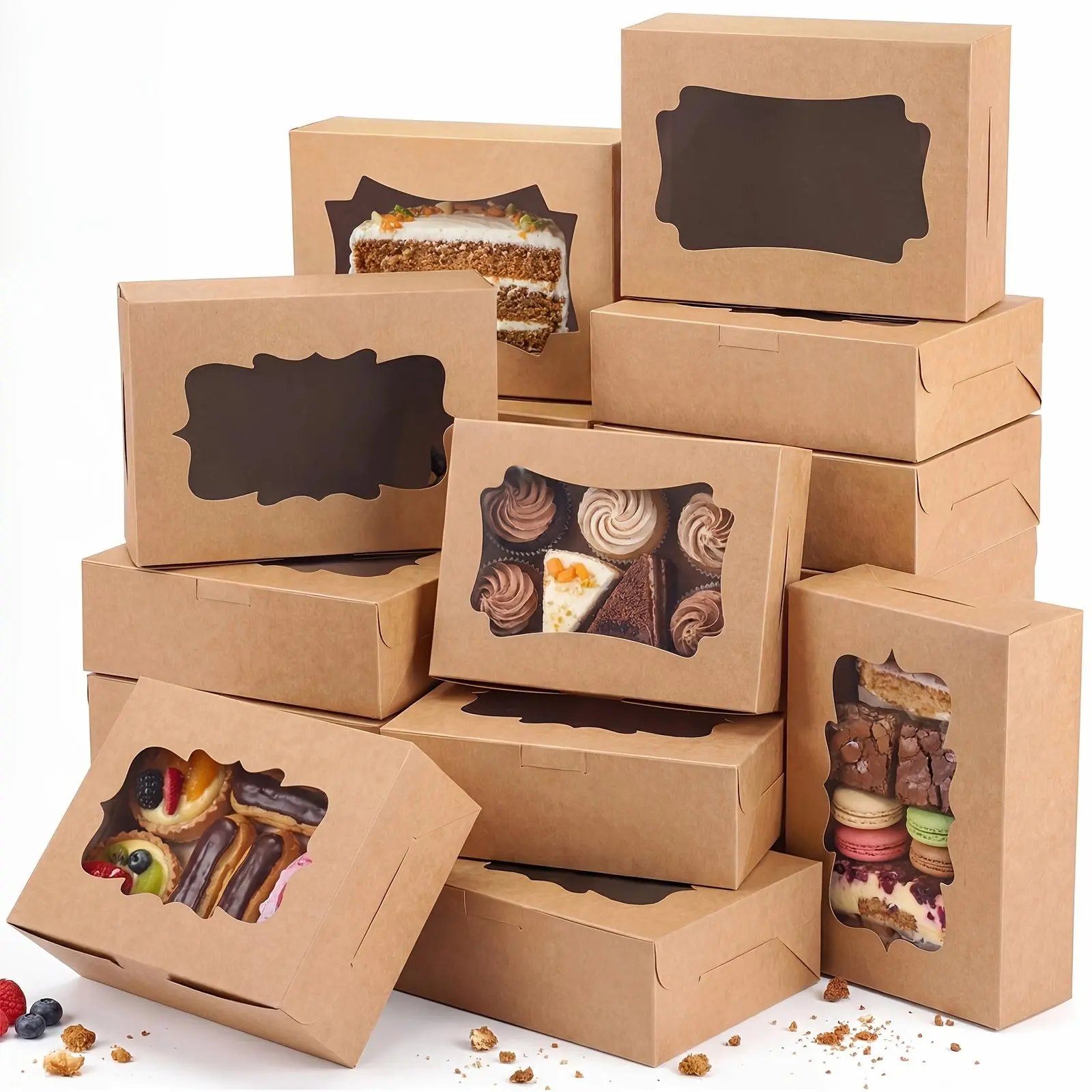 TOMNK 48pcs Cookie Boxes, Treat Boxes With Window, Cake Packaging Box, Bakery Brown/White Pastry Boxes, Caja De Galletas, Macaron Boxes, Dessert Storage Box, Kraft Cartons, For Birthday Party, Wedding And Father'S Day, 8x6x2.5 In