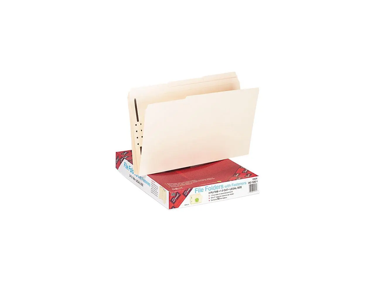 Smead 19534 Folders, One Fastener, 1/3 Cut Assorted, Top Tab, Legal, Manila, 50/Box