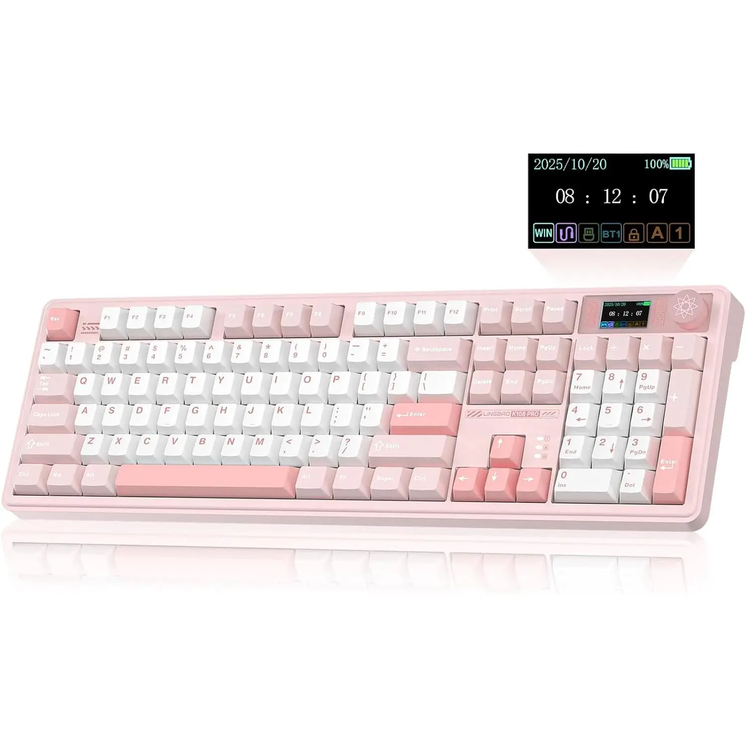 LINGBAO K108 Pro Mechanical Keyboard with Screen & Knob, Full Size ...
