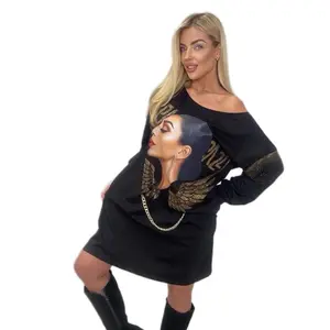 Beautiful Luxurious Dress Art with Rhinestones Paparazzi Fashion Black Off-Shoulder with Gold Wings and Chain Detail