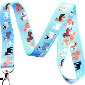 Dog Parade Lanyard Keychain ID Badge Holder – Cute Puppy Pattern Double-Sided Neck Strap with Lobster Claw Swivel Clasp for Keys, Work, School, Kids, Dog Lovers