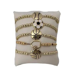 Sports Gold Filled Beaded Stretch Bracelets- Volleyball, Softball, Basketball, Soccer Jewelry